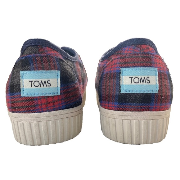 NEW Toms Shoes Womens Size 6 Cordones Indio Sneakers Navy + Red Crosshatch Plaid - Picture 7 of 14